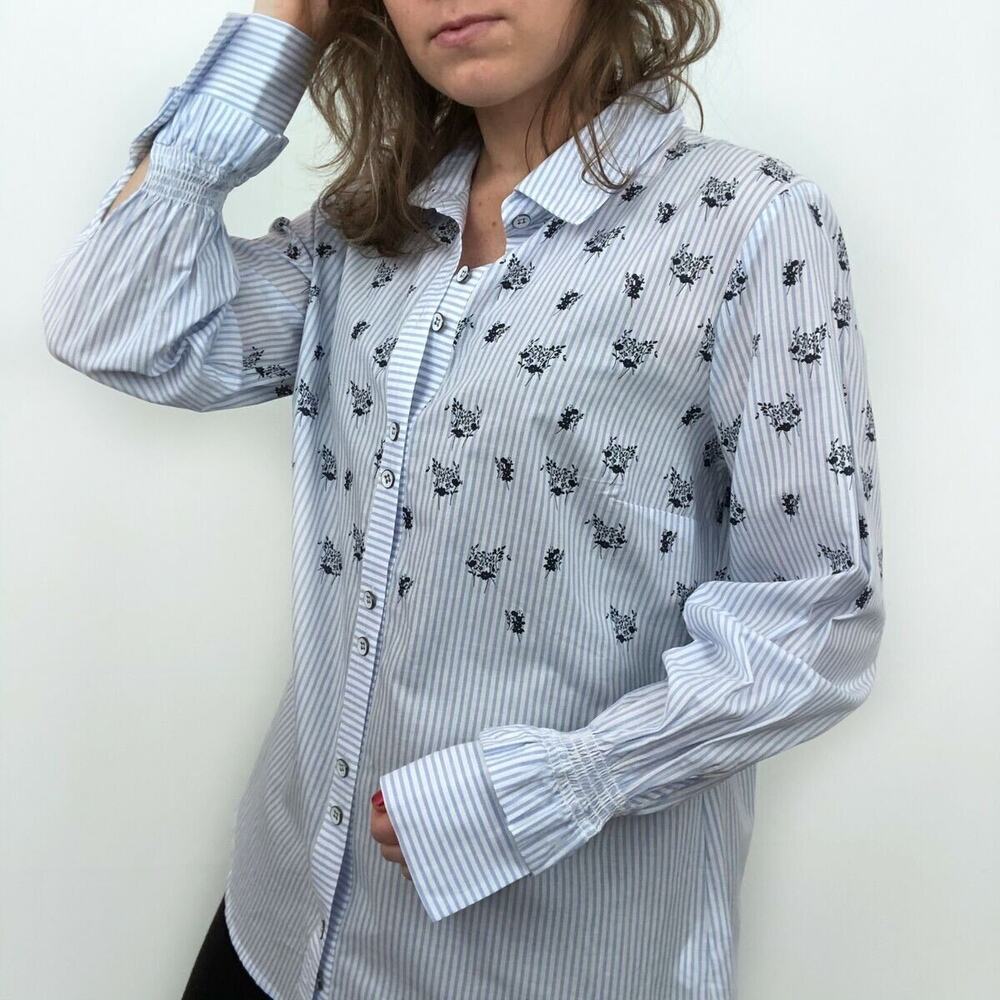 Preppy Cottagecore Summer Floral Blue/White Stripe Button Down Whitney Shirt